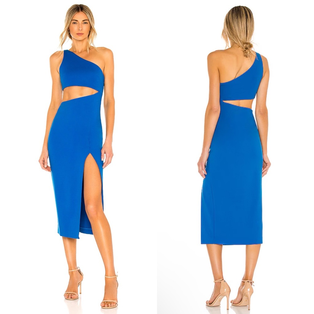 NBD Kody One Shoulder Cutout Midi Dress In Blueberry Blue